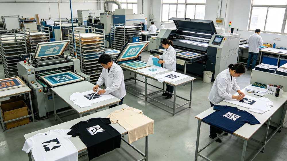 Standard printing production workflow of small MOQ custom printed t shirts at GreHex China factory