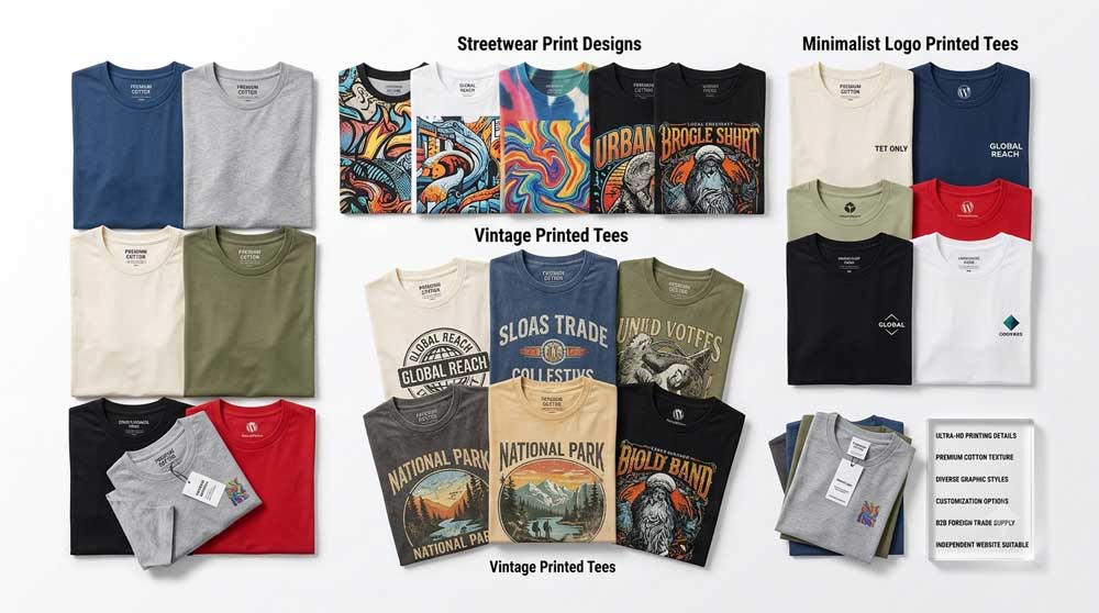 Diverse styles of small MOQ custom printed t shirts wholesale from GreHex factory