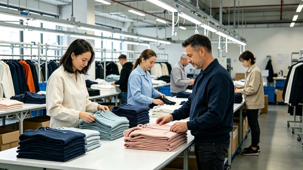 Professional bulk production and quality inspection of custom cropped hoodie ODM goods for global fashion retail brands at GreHex factory