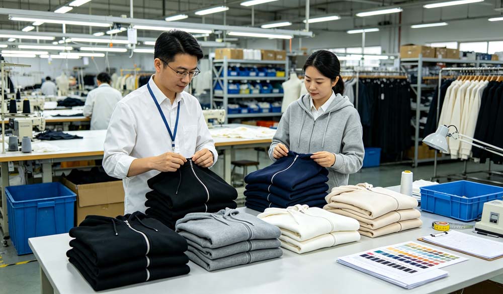 Factory quality audit for bulk custom zip up hoodie ODM orders from professional GreHex clothing manufacturer