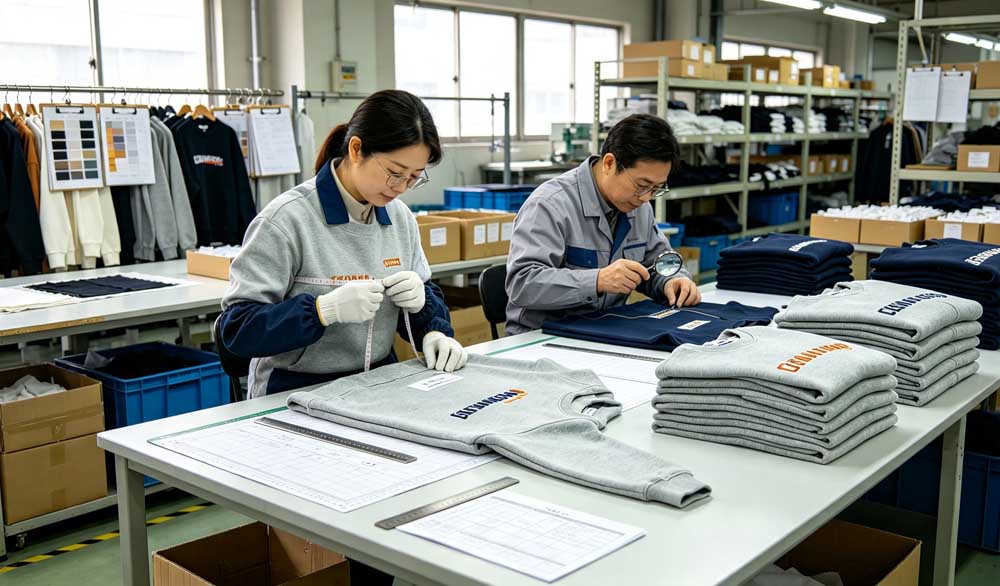 Final QC inspection for bulk custom logo hoodies at GreHex factory